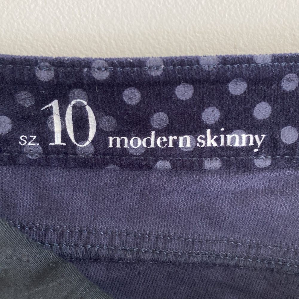 Anne Taylor Loft Modern Skinny Navy Velour Polka Dot Pants